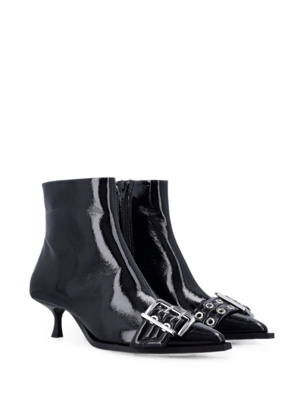 GANNI buckle-detail patent ankle boots Zwart