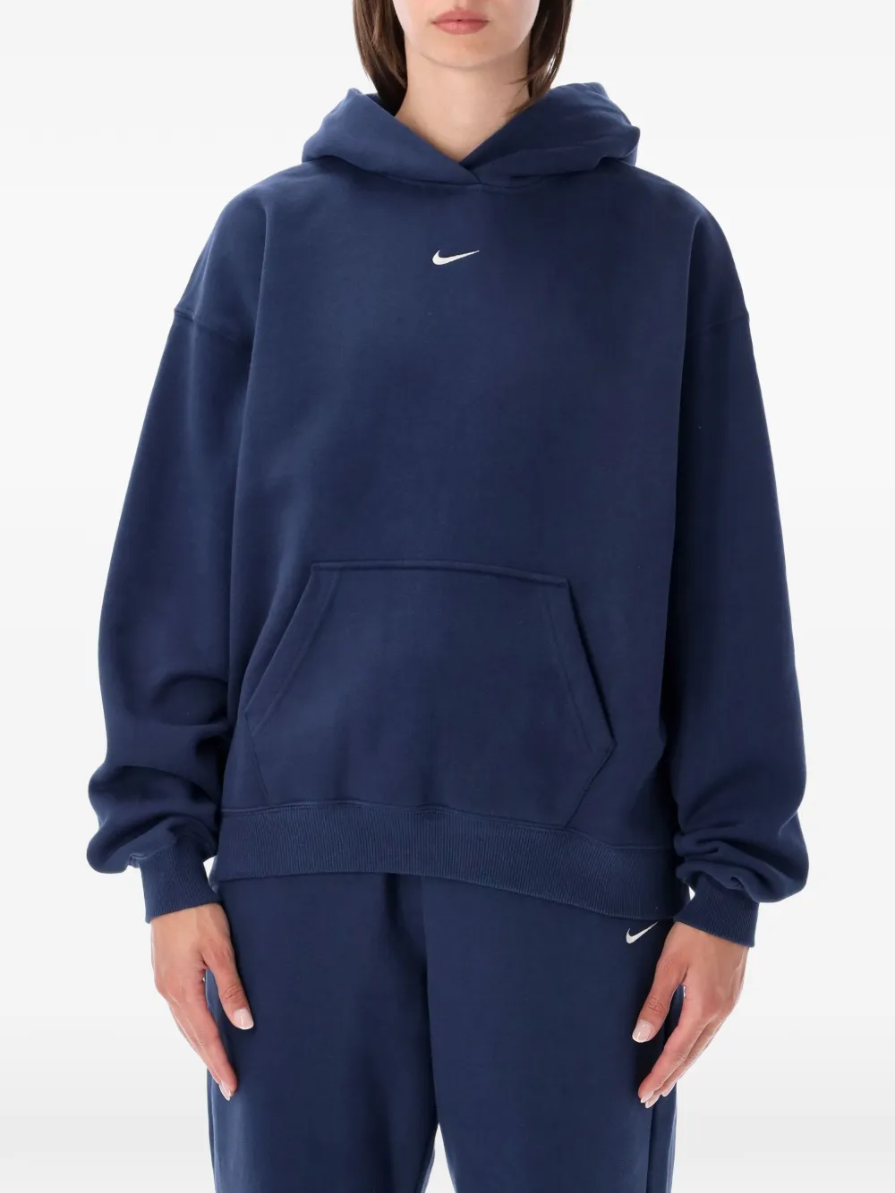 Nike logo-embroidered hoodie Blauw