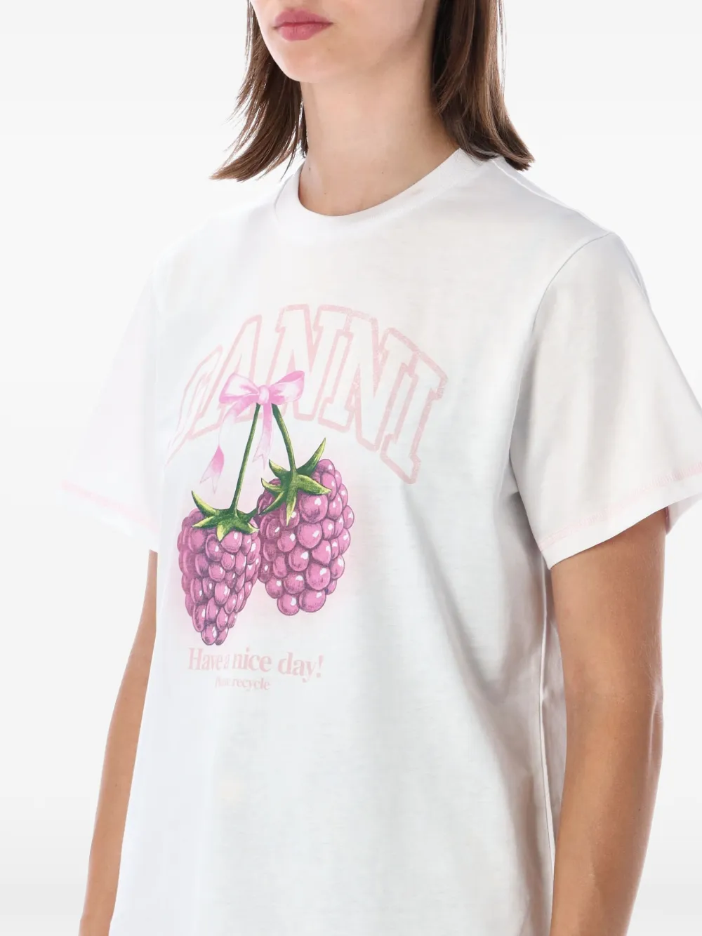 GANNI Baby-fit T-shirt met framboos Wit
