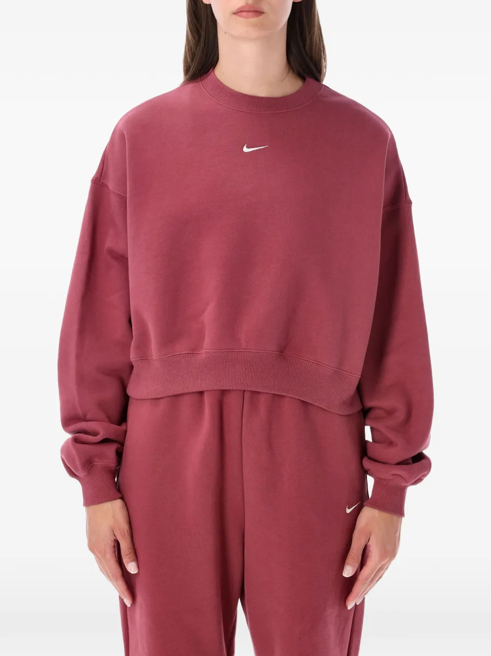 Nike studio fleece medium weight oversized cropped crew Roze