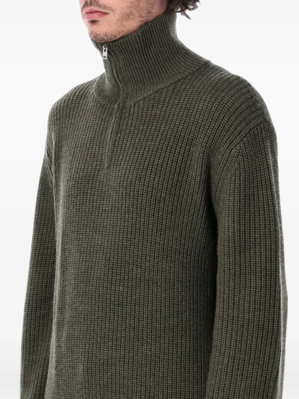 A.P.C. ribbed-knit quarter-zip sweater Groen