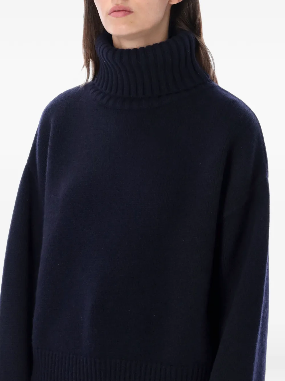 extreme cashmere Crop Xtra ribbed-knit roll-neck sweater Blauw