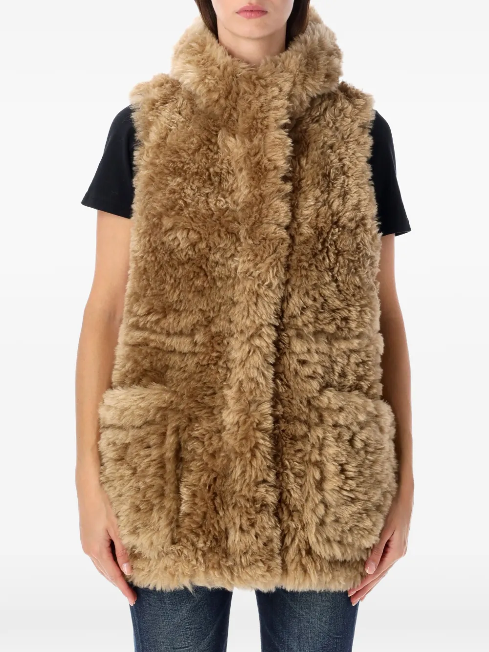 Vegancode Hooded Faux-fur Gilet In Neutrals
