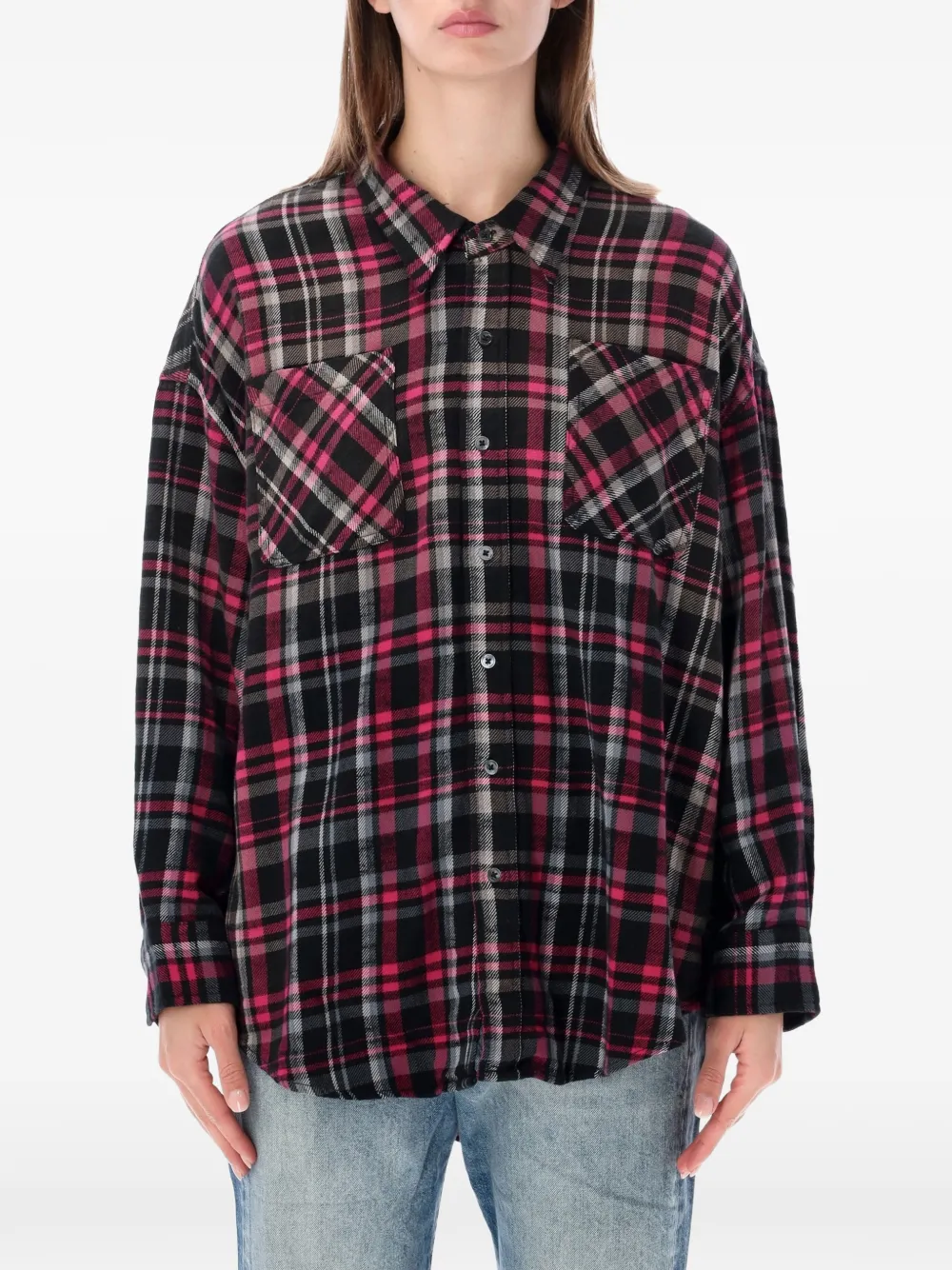 R13 Geruite blouse met verlaagde schouders Zwart