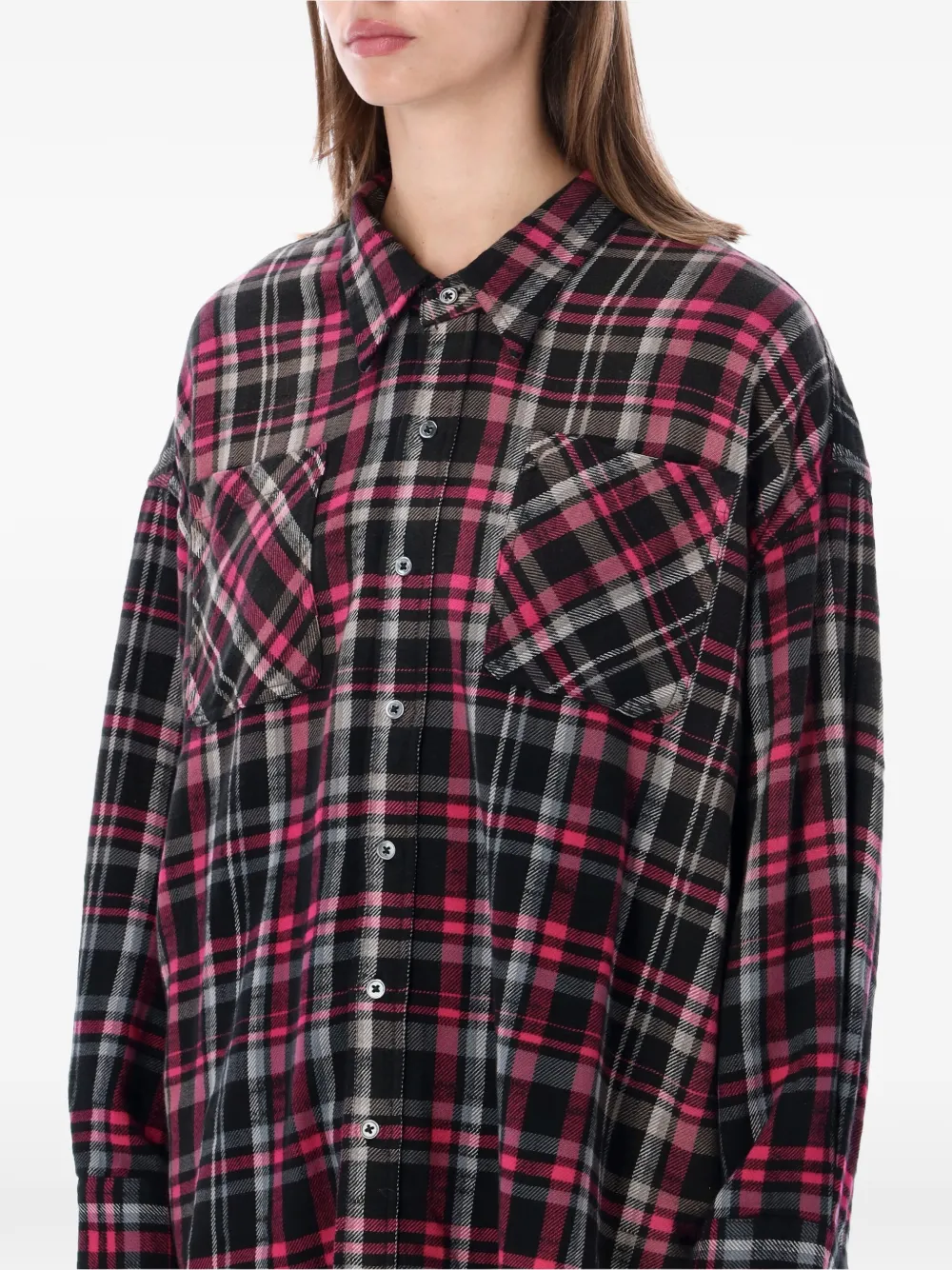 R13 Geruite blouse met verlaagde schouders Zwart