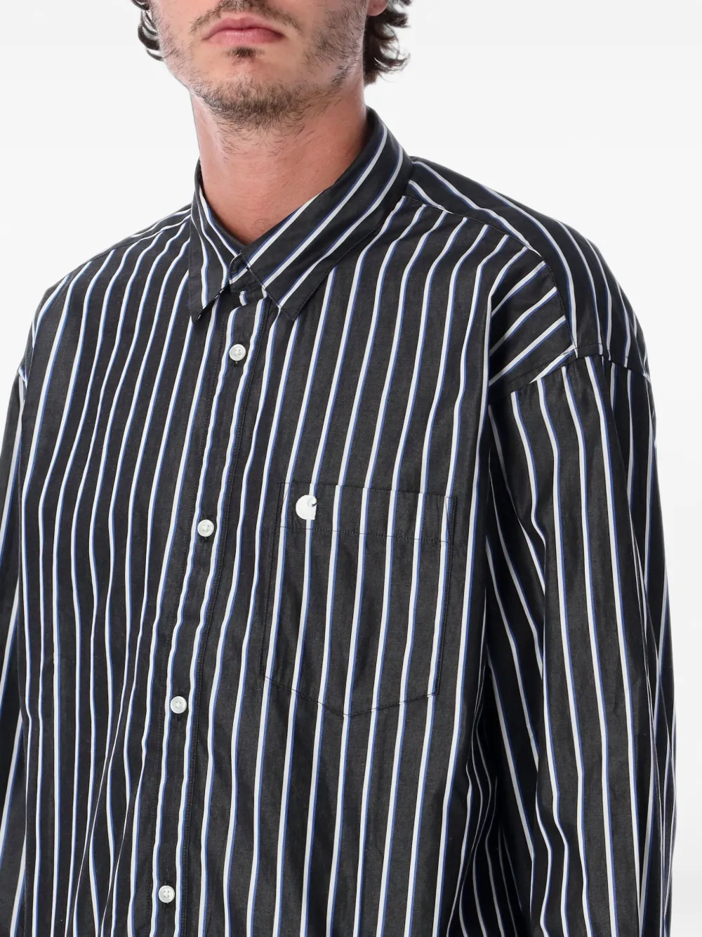 Carhartt WIP L S Gowan overhemd met verticale streep en lange mouwen Zwart