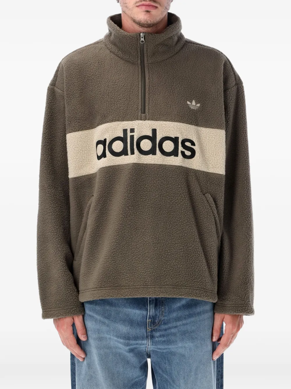 adidas logo-print fleece sweater Groen