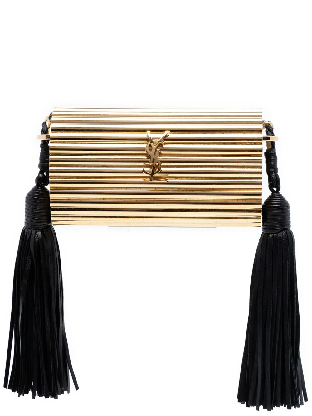 Saint Laurent Pre-Owned 2016 Ribbed Acrylic and Lambskin Fringe Monogram Opium Box Bag crossbody bag - Oro