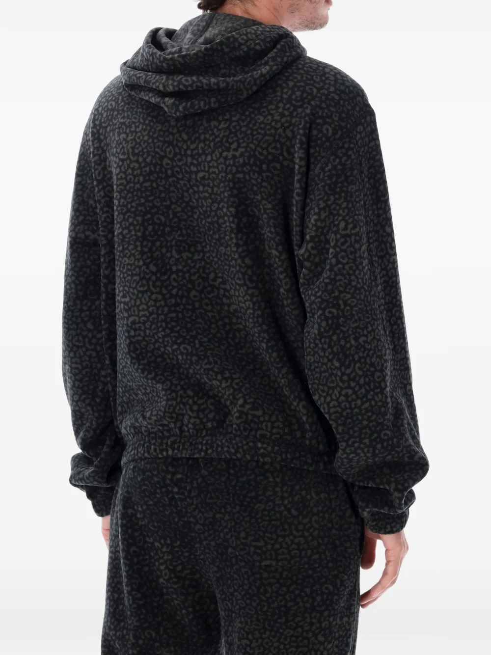 ROA leopard-print fleece hoodie Zwart