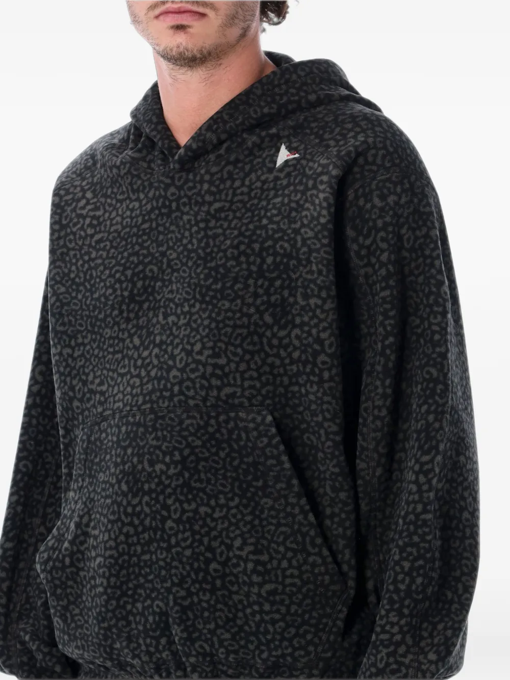 ROA leopard-print fleece hoodie Zwart