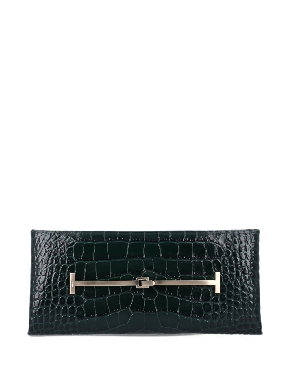 TOM FORD tumbled printed crocodile leather arc clutch - Verde