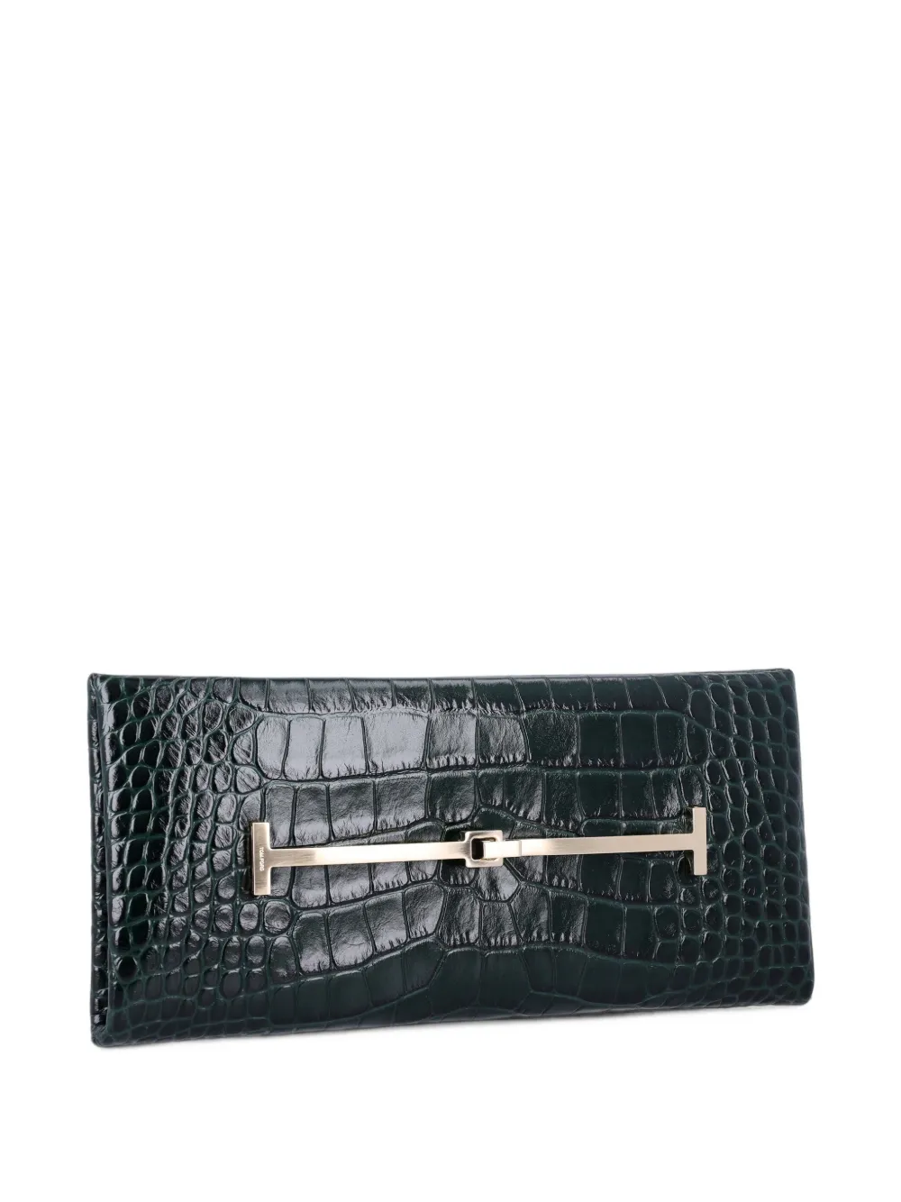 TOM FORD tumbled printed crocodile leather arc clutch Groen