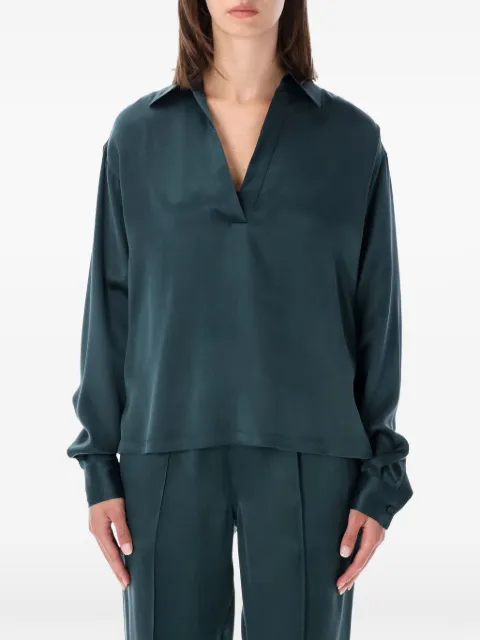 TOM FORD peach-feel silk satin polo with tonal TF embroidered logo
