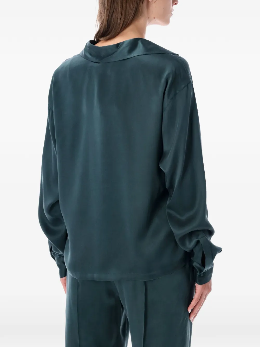 TOM FORD Zijden satijnen poloshirt met tonaal TF-borduurwerk logo Groen