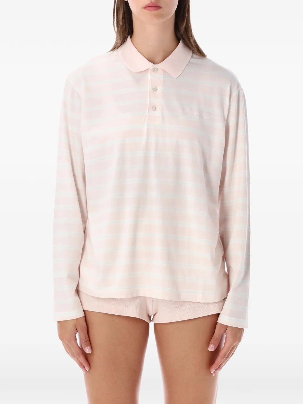 Sporty & Rich striped long-sleeve polo shirt - Rosa