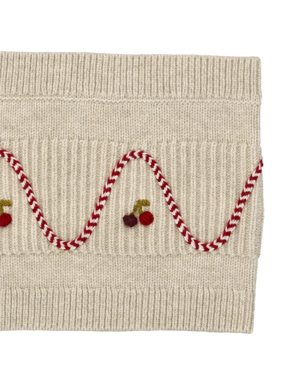 Bonpoint Geribbelde colsjaal met geborduurde kersen Beige