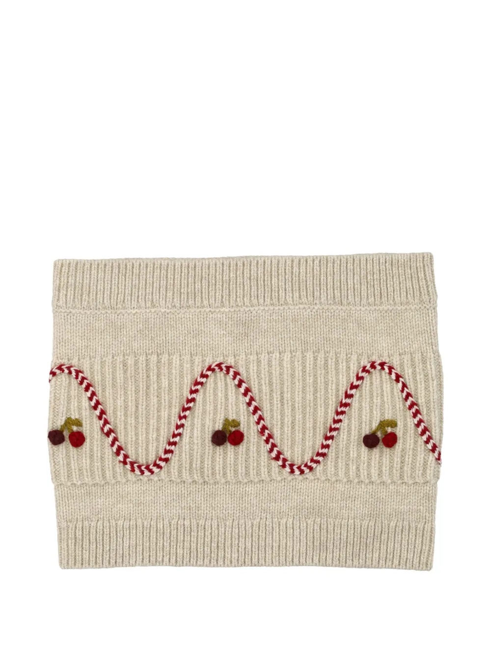 Bonpoint Geribbelde colsjaal met geborduurde kersen Beige