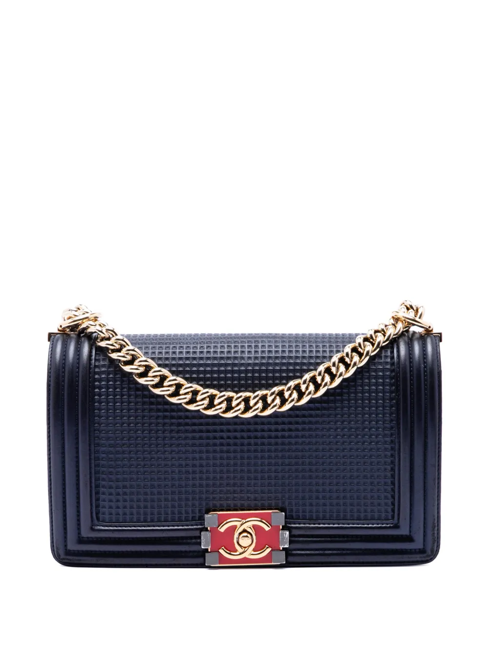 CHANEL Pre-Owned 2013-2014 Old Medium Lambskin Embossed Cube Boy Flap crossbody bag - Blu