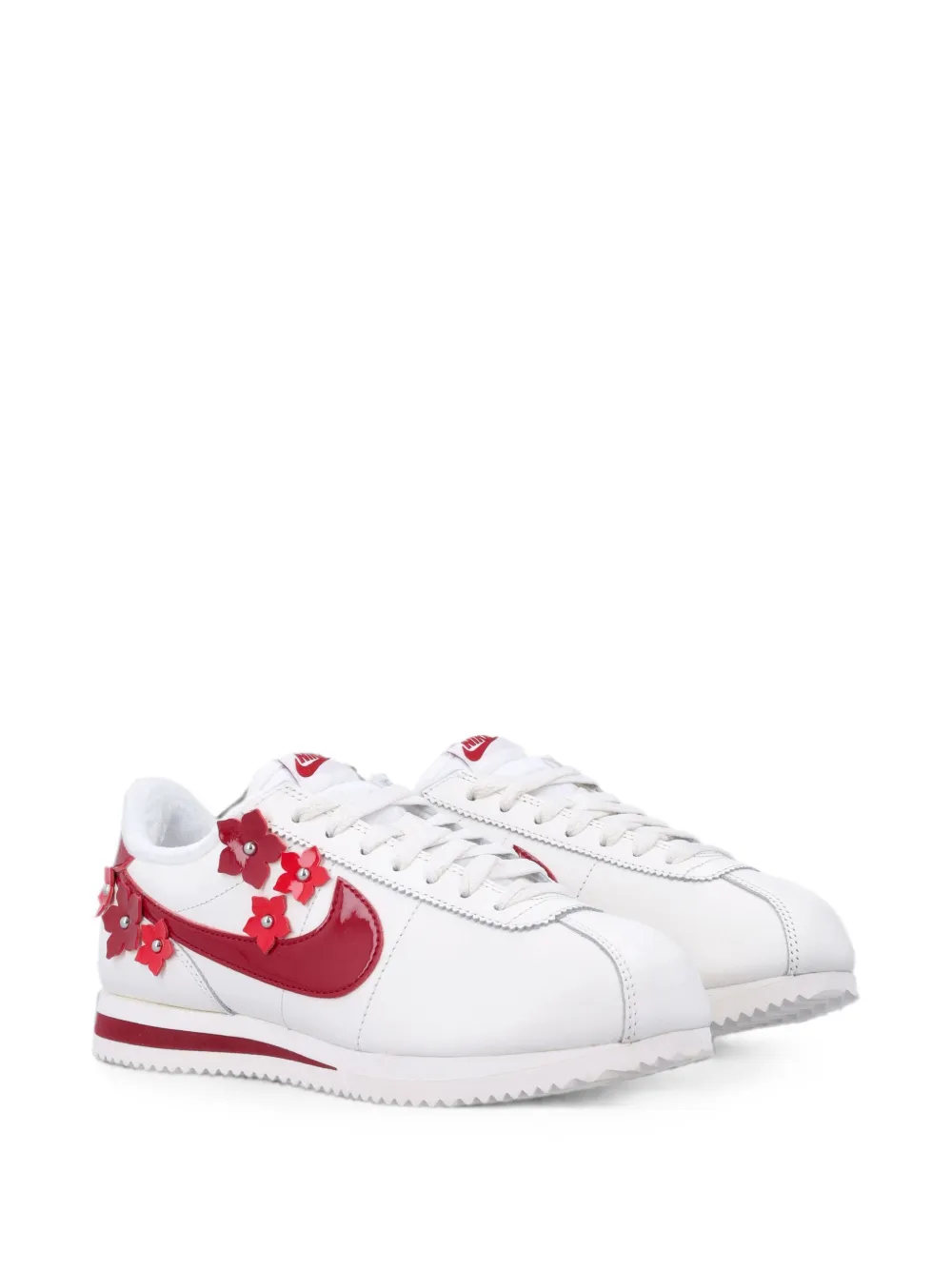 Nike Cortez floral-appliqué leather sneakers Wit