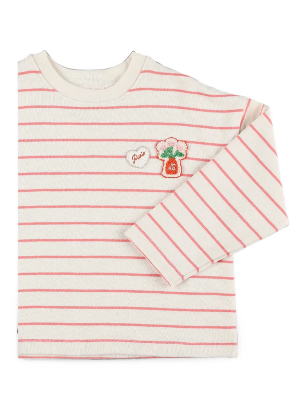 Bonpoint striped embroidered long sleeves t-shirt Beige