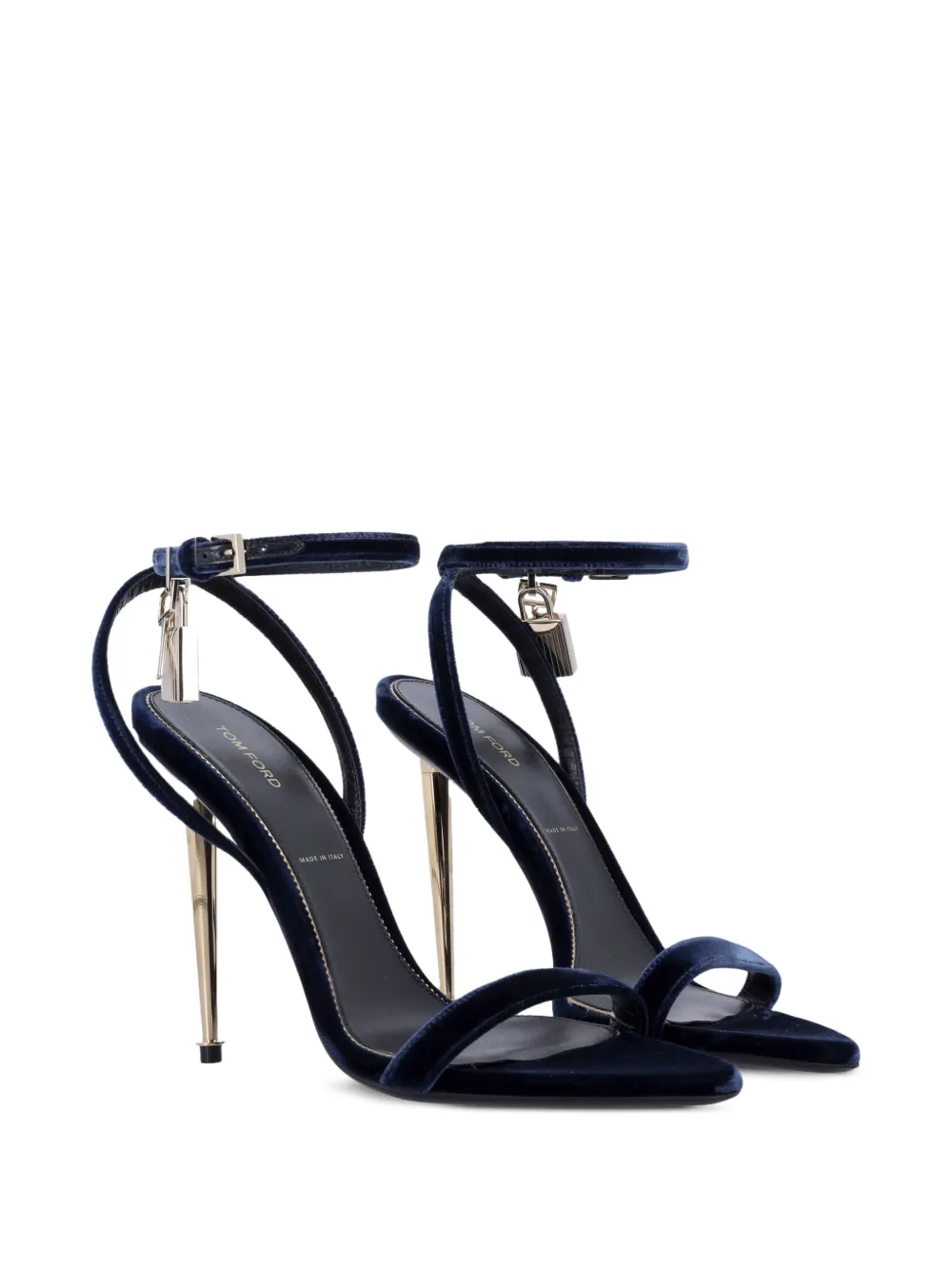 TOM FORD velvet padlock pointy naked sandals Blauw