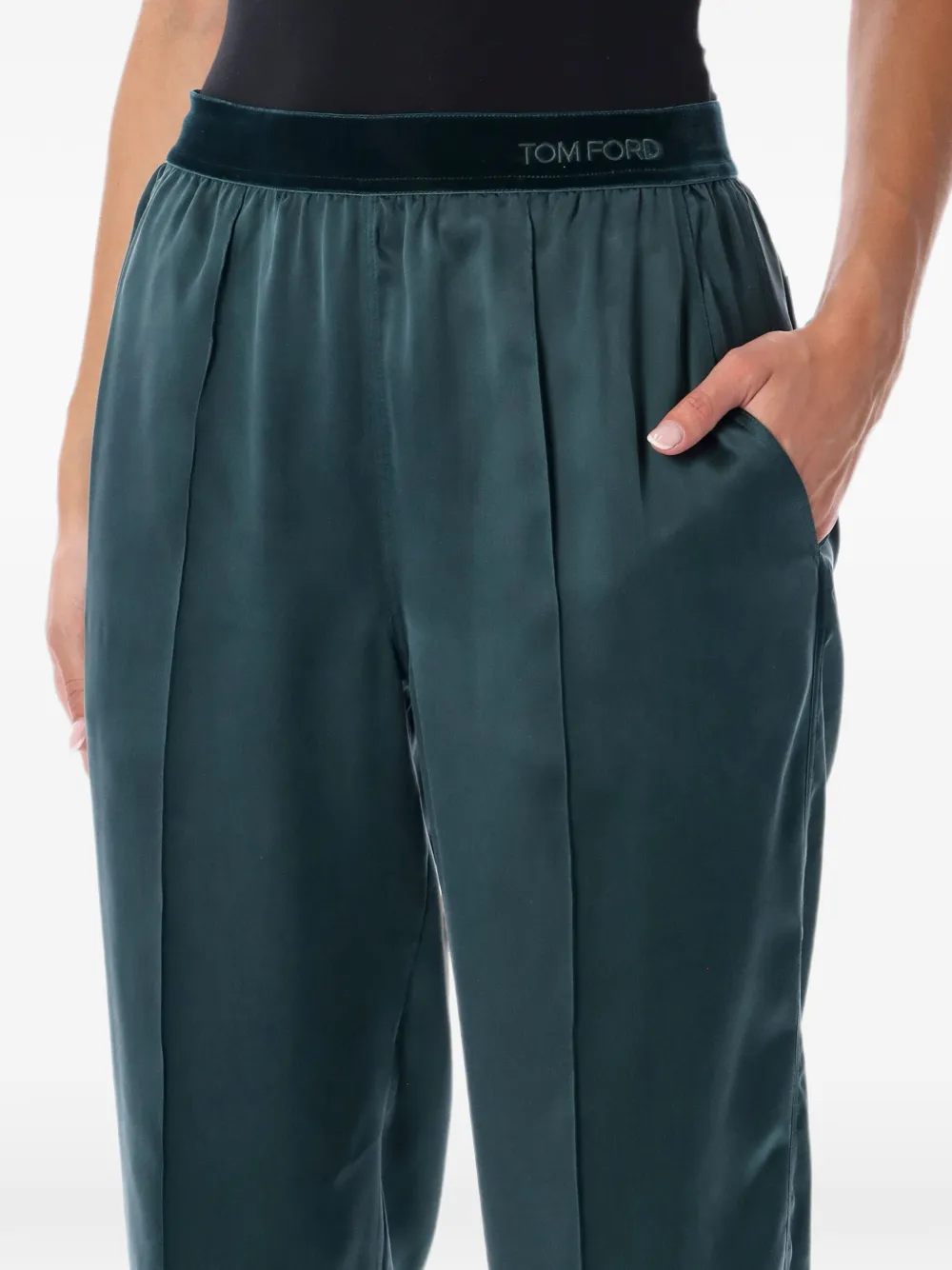 TOM FORD Zijden-satijnen PJ broek met perzik-effekt Groen