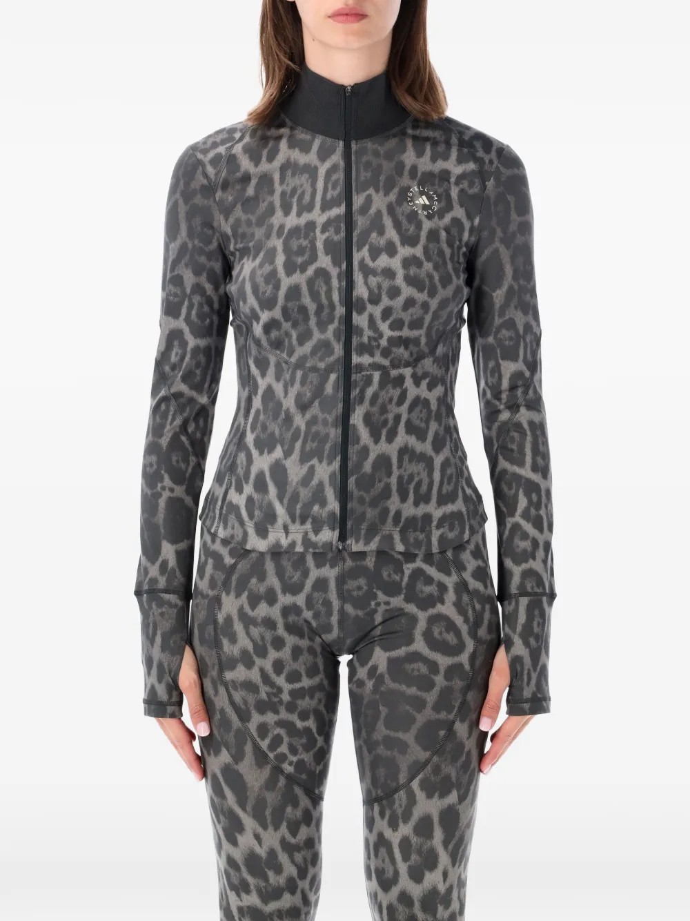 adidas by Stella McCartney leopard-print zip-up jacket - Grau
