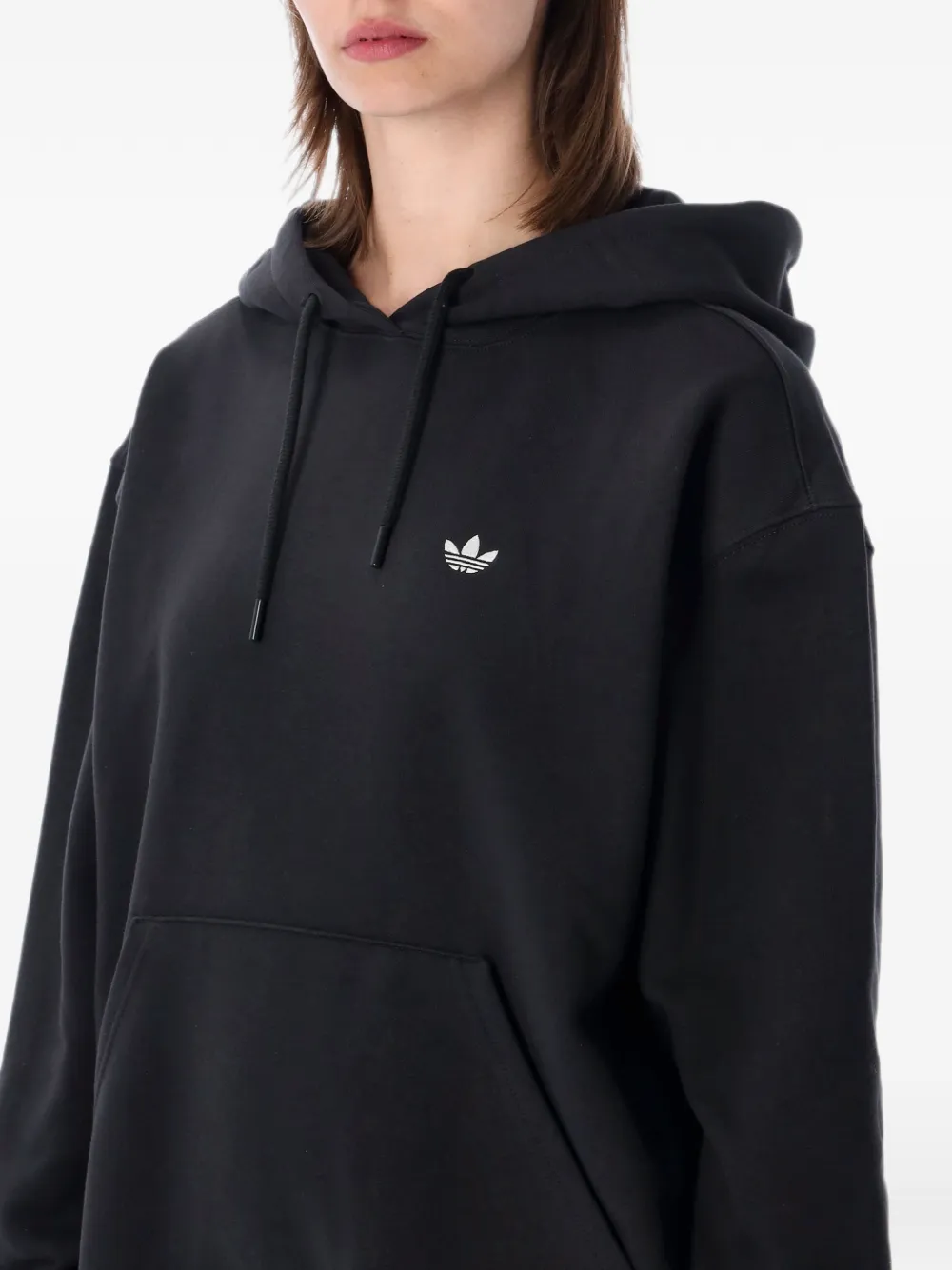 adidas logo-embroidered pouch-pocket hoodie Zwart