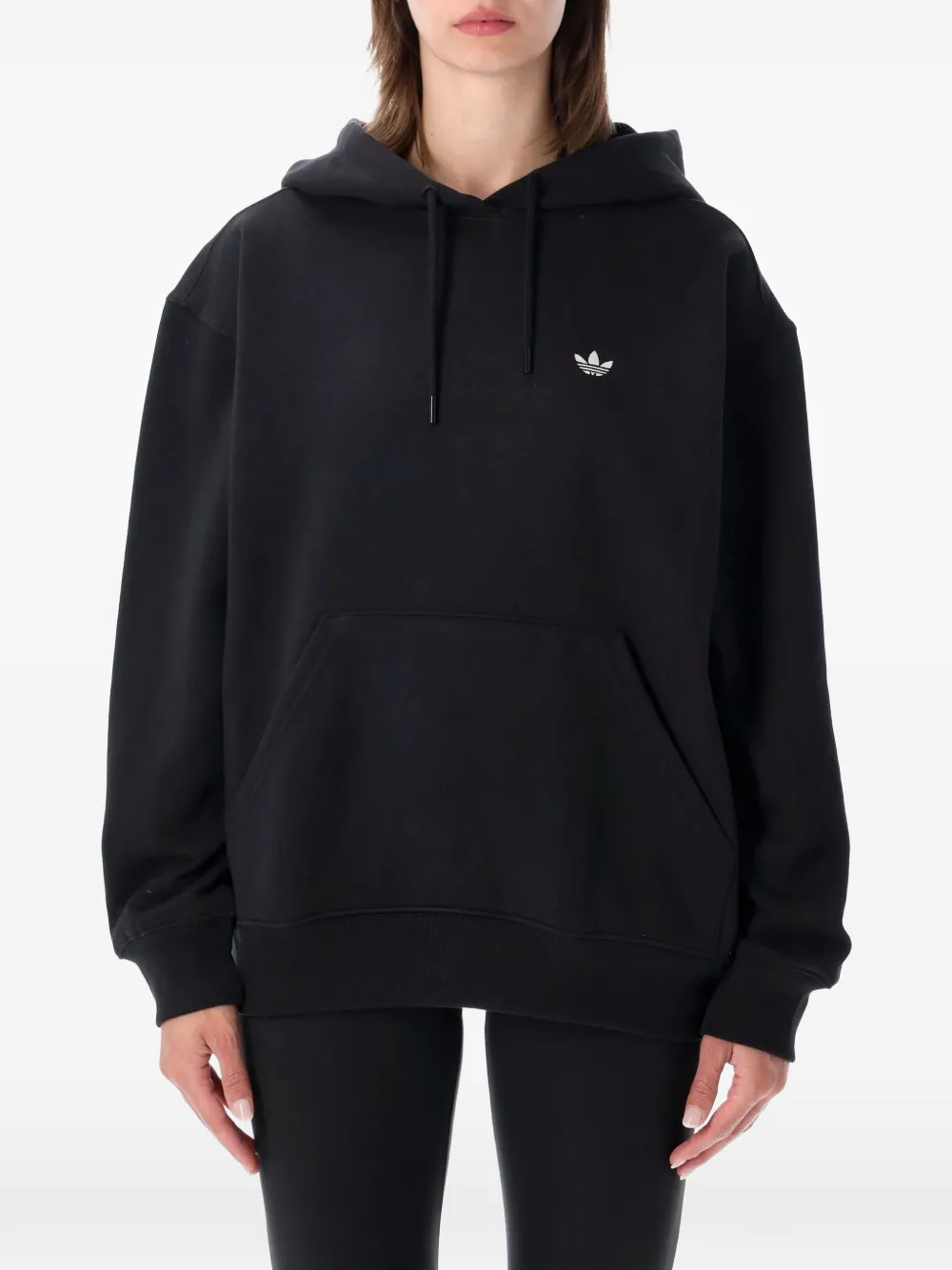 adidas logo-embroidered pouch-pocket hoodie Zwart