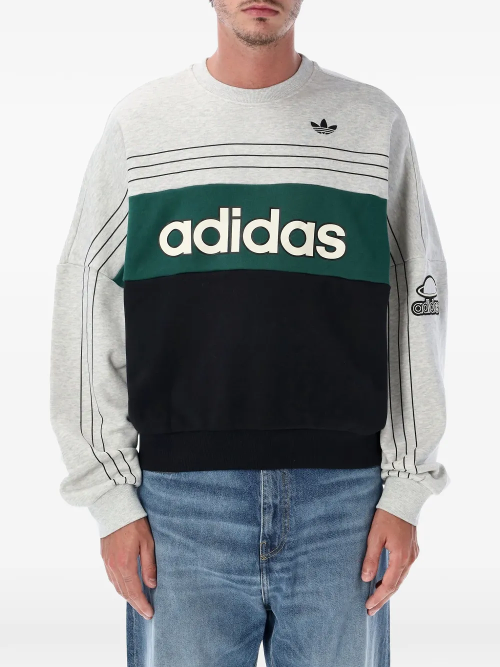 Adidas logo-print colour-block sweater Grijs