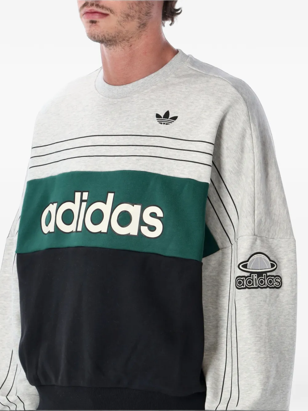 adidas logo-print colour-block sweater Grijs