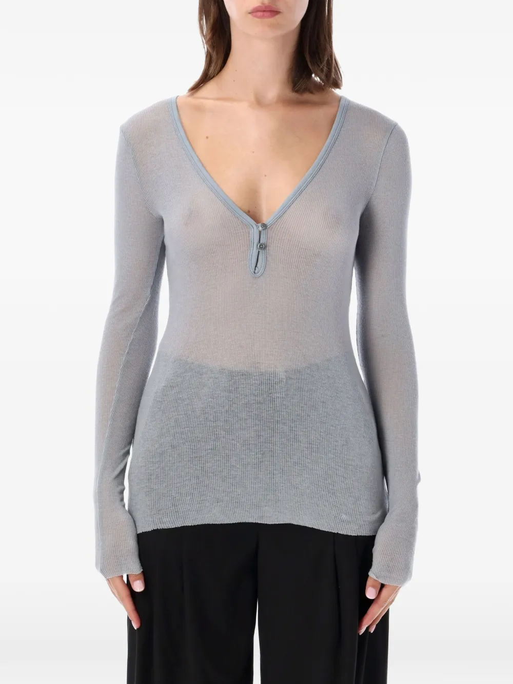 James Perse T-shirt a coste con maniche lunghe - Blu