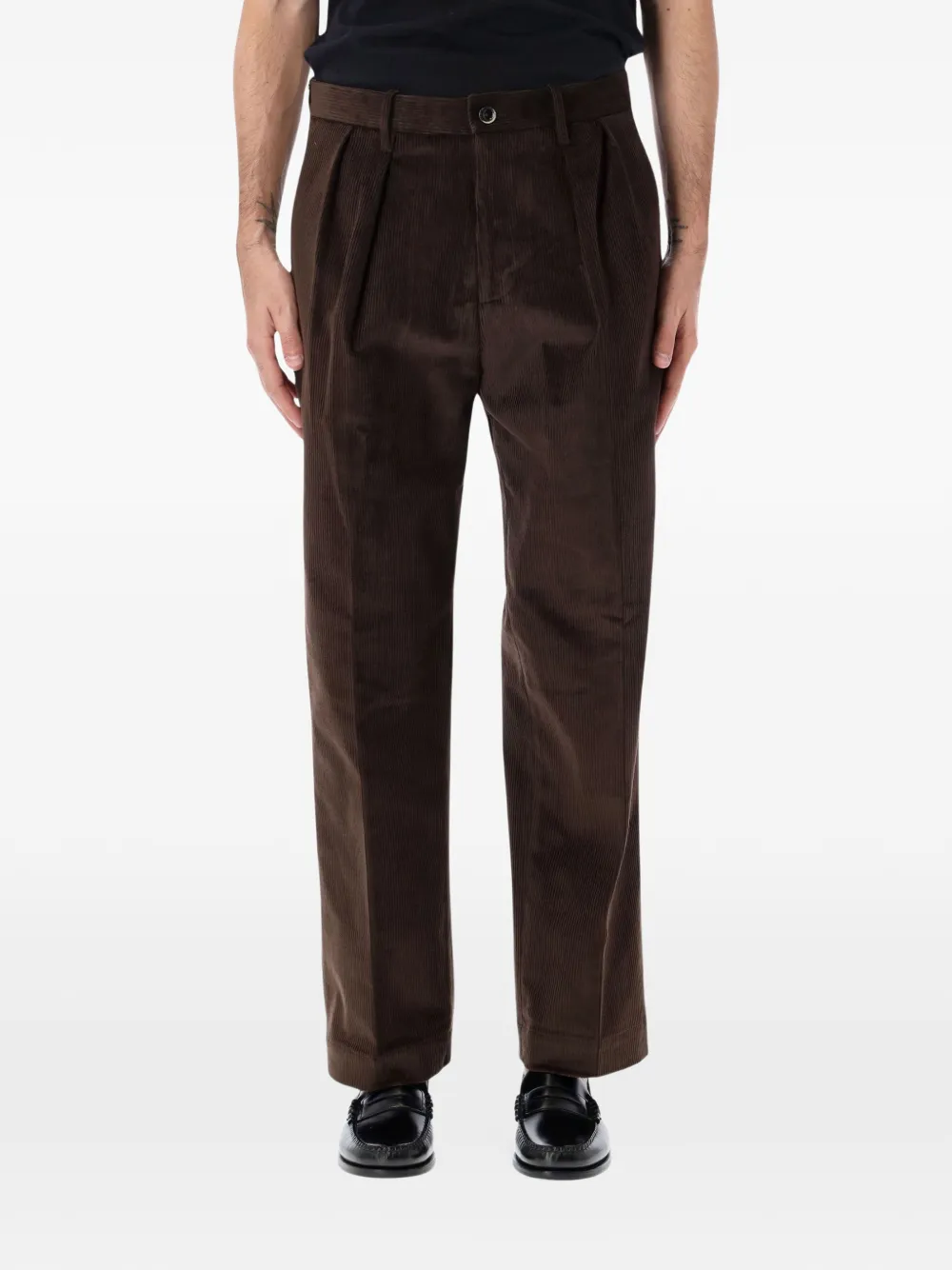 Nine In The Morning pleated corduroy trousers - Marrone