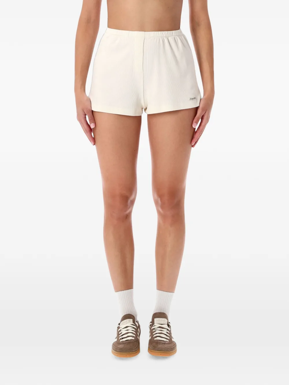 Sporty & Rich ribbed-knit logo-patch shorts