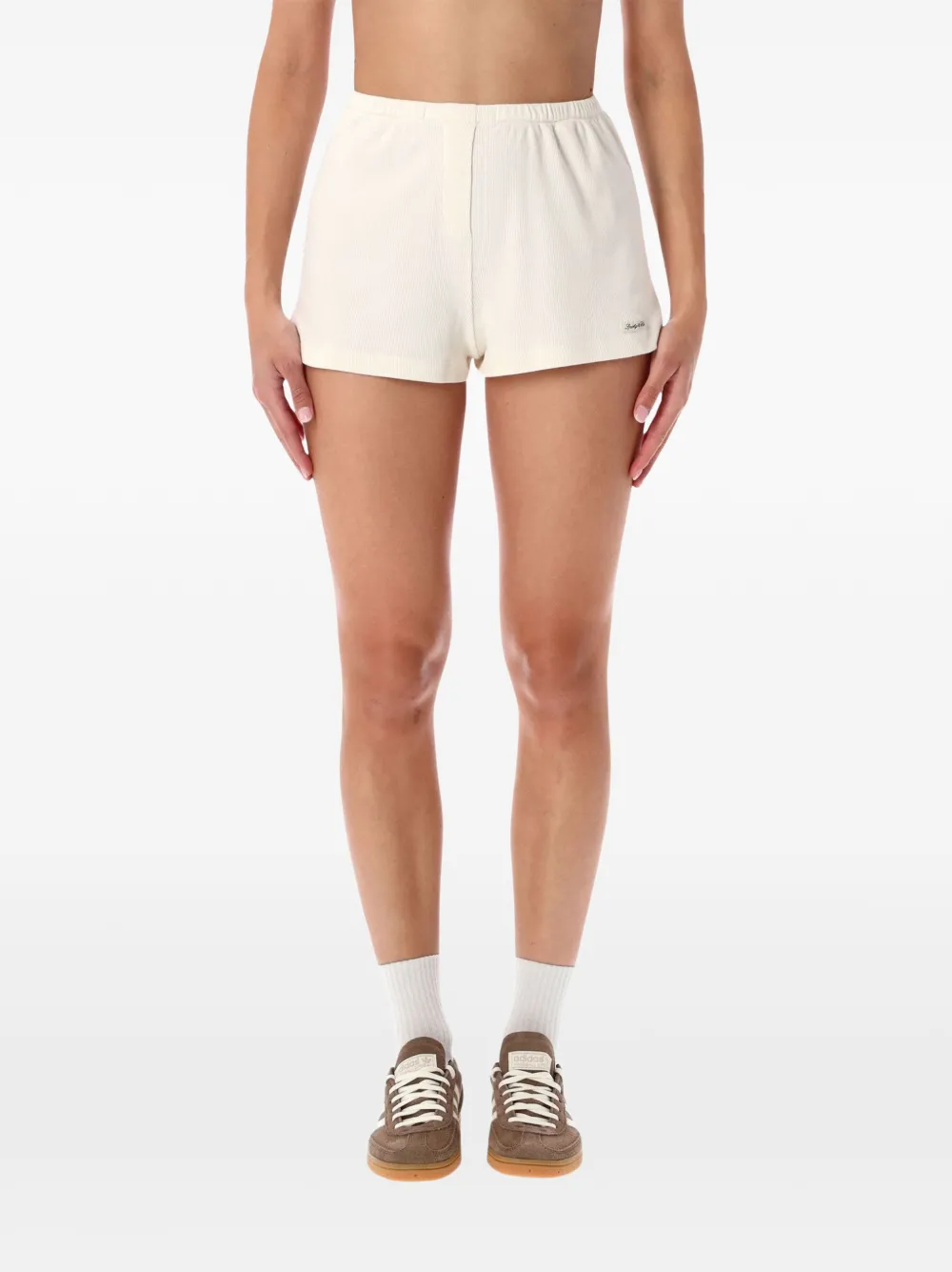 Sporty & Rich ribbed-knit logo-patch shorts