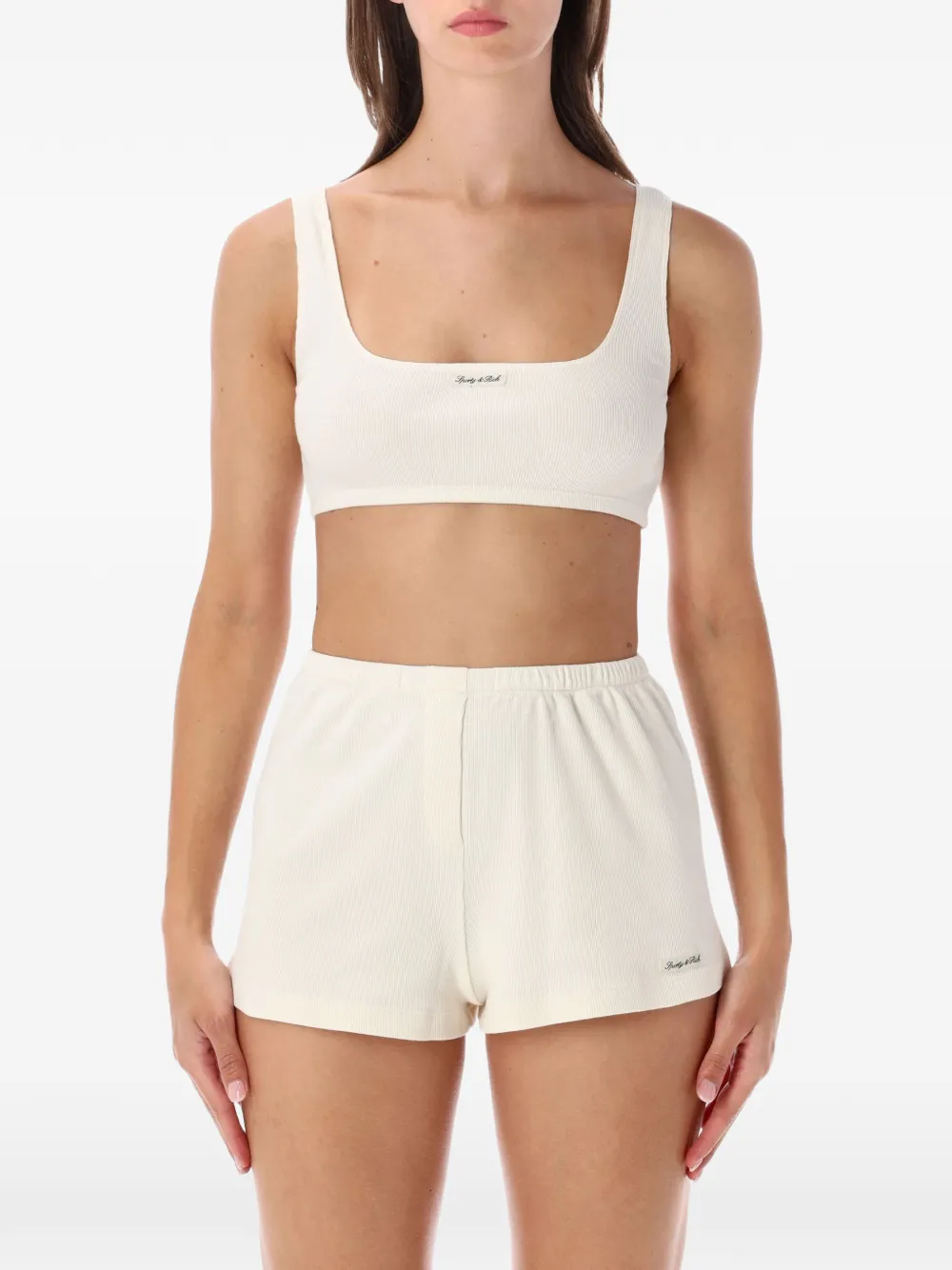 Sporty & Rich ribbed-knit logo-patch cropped top - Toni neutri