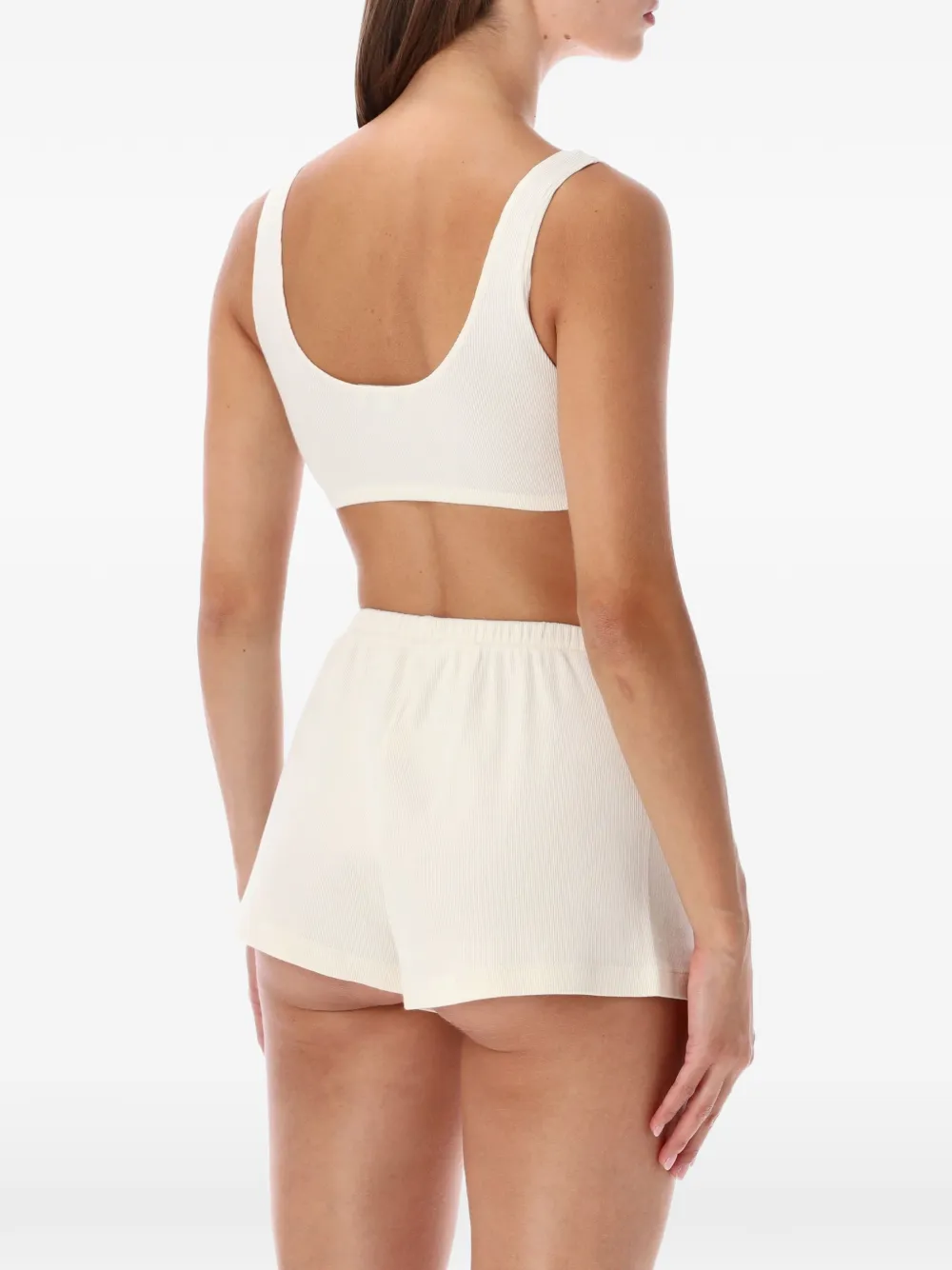 Sporty & Rich Ribgebreide cropped top met logo-patch Beige