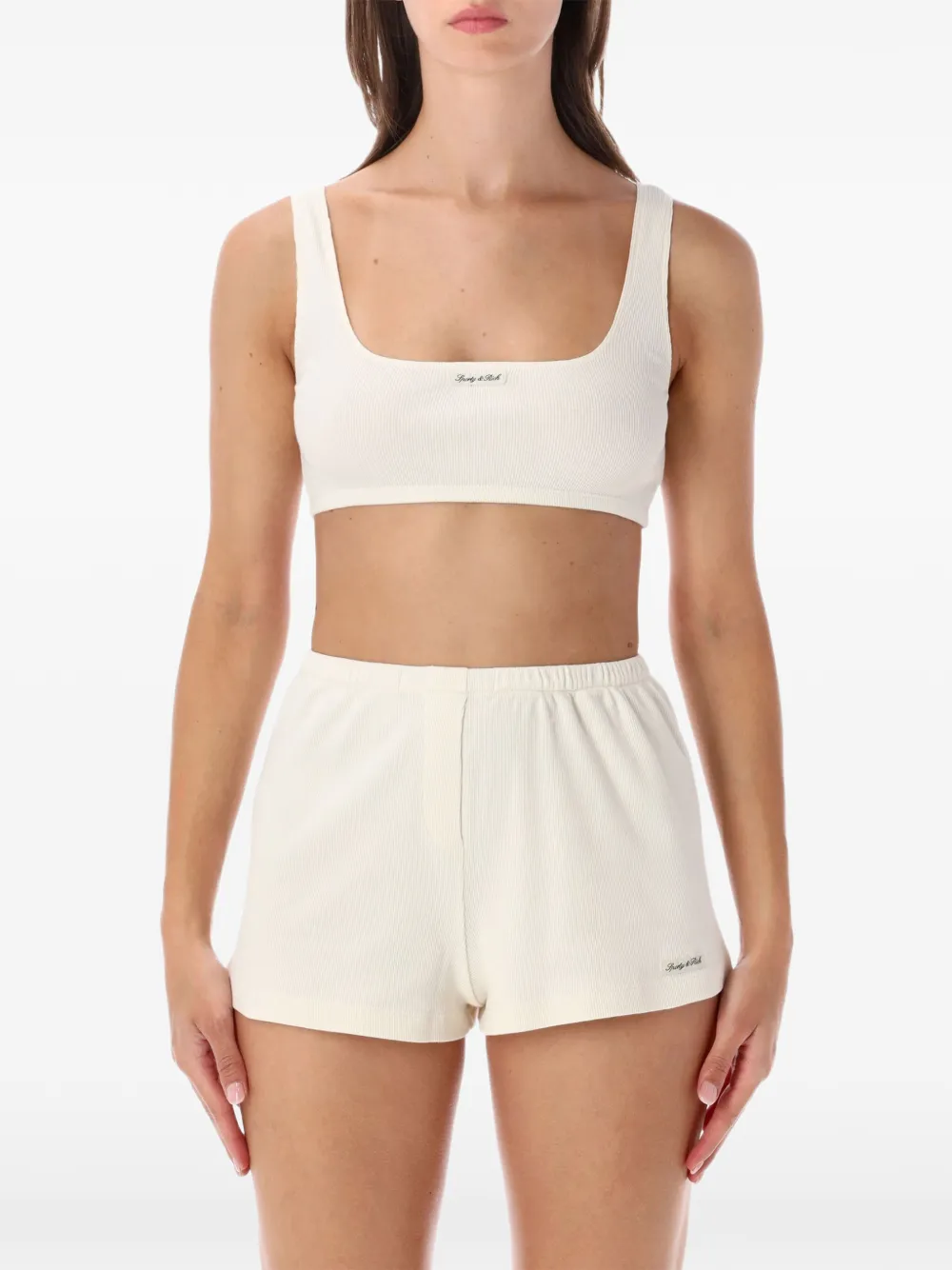Sporty & Rich Geripptes Cropped-Top mit Logo-Patch - Nude