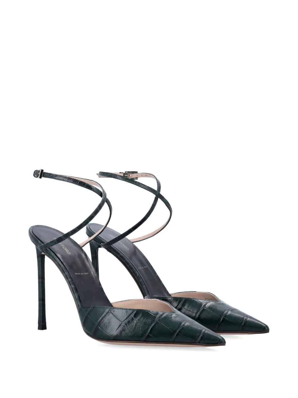 TOM FORD Selen Crocodile-effect Leather Pumps in Green, view 2