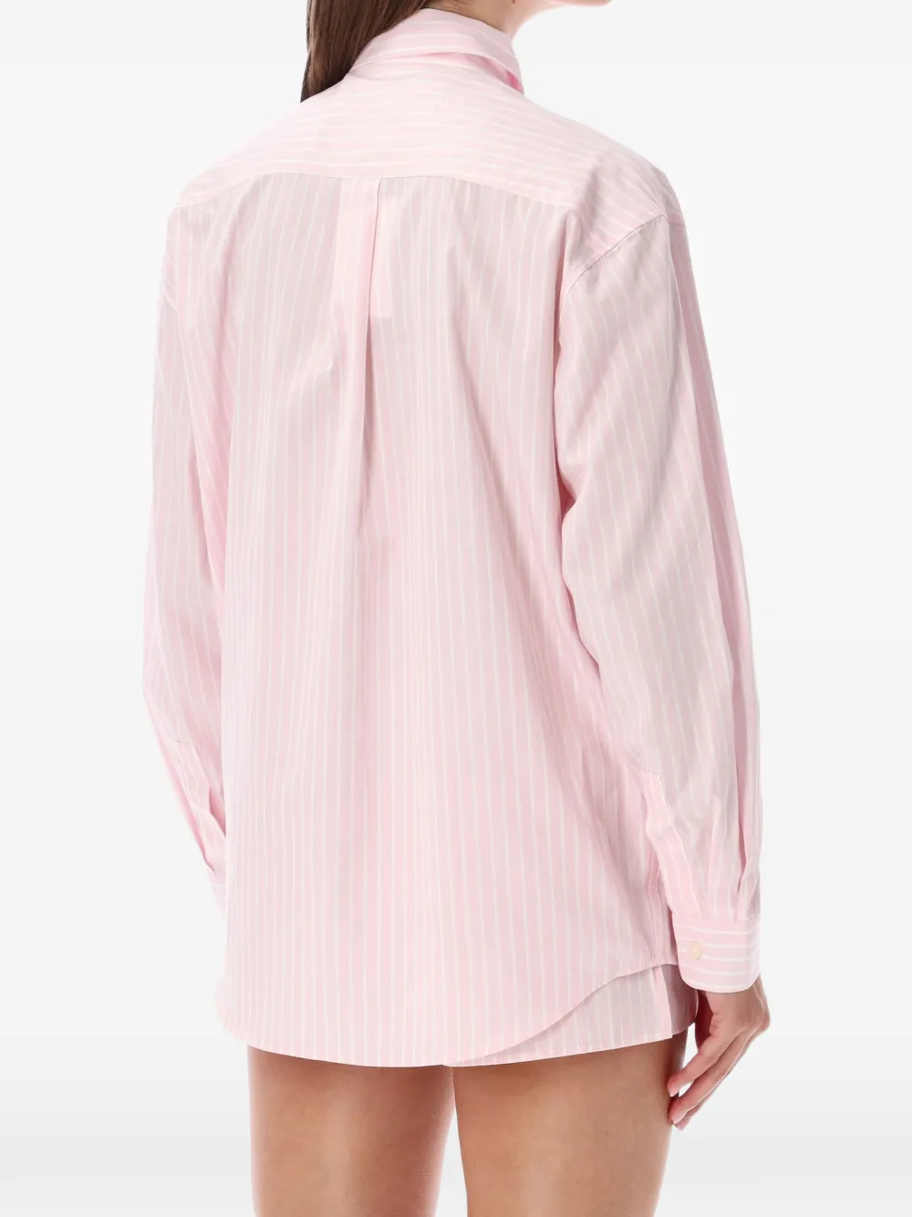 Sporty & Rich striped embroidered-logo shirt Roze