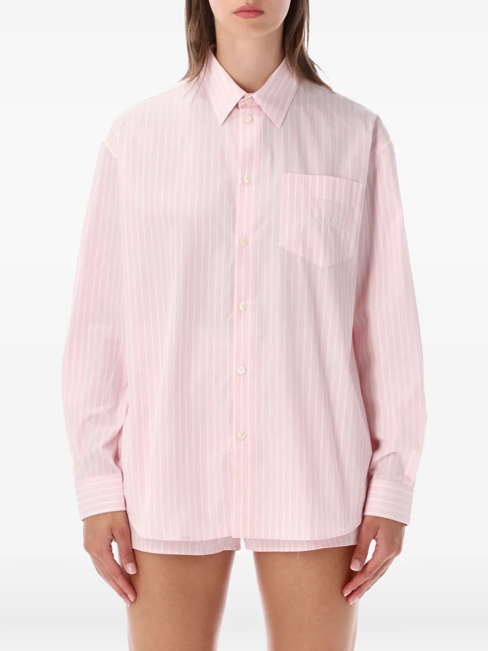 Sporty & Rich striped embroidered-logo shirt - Rosa