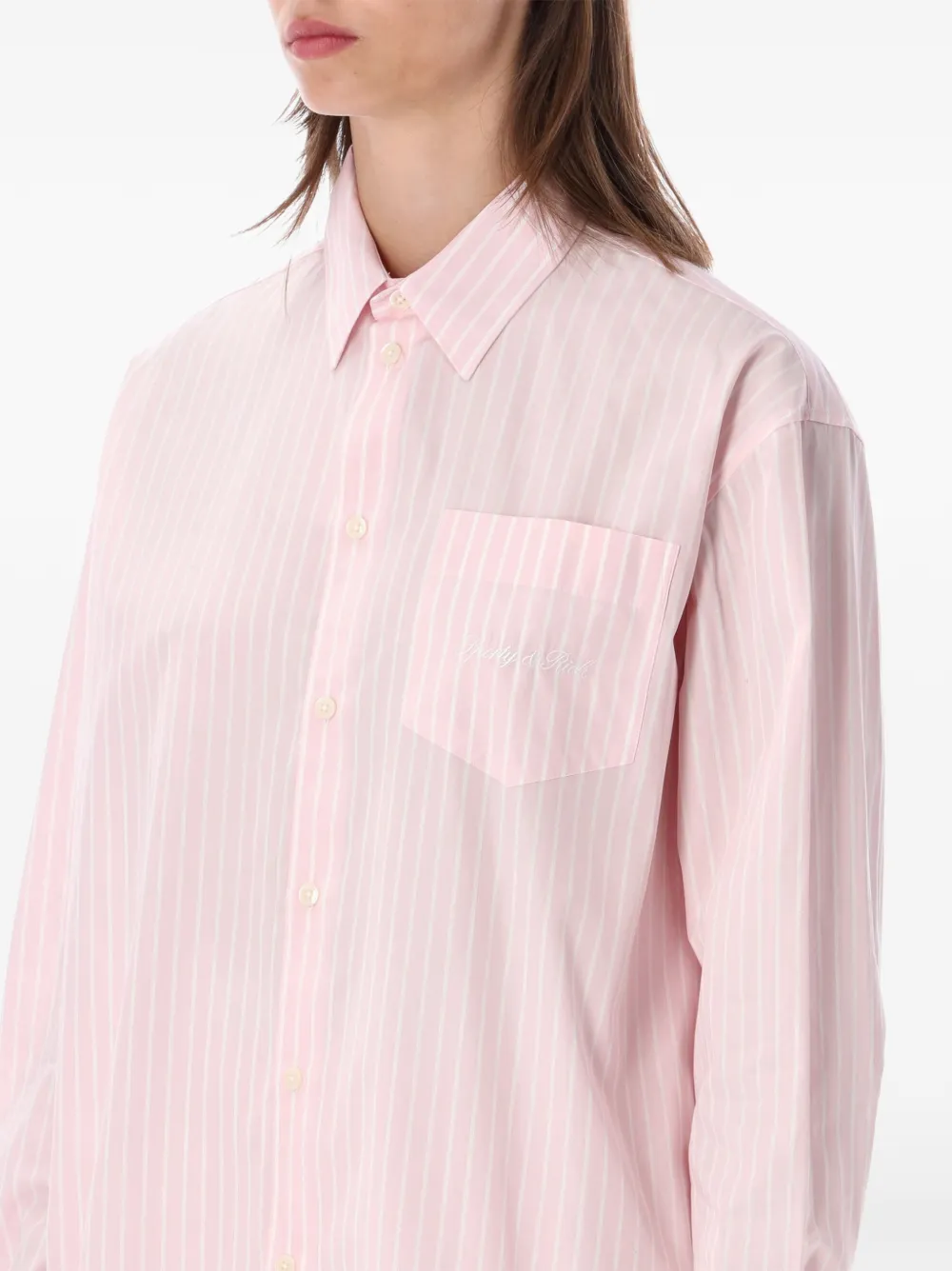 Sporty & Rich striped embroidered-logo shirt Roze