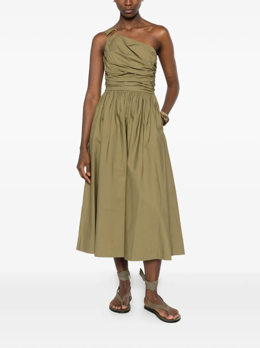 JOSEPH Asymmetrische midi-jurk met ruches Groen
