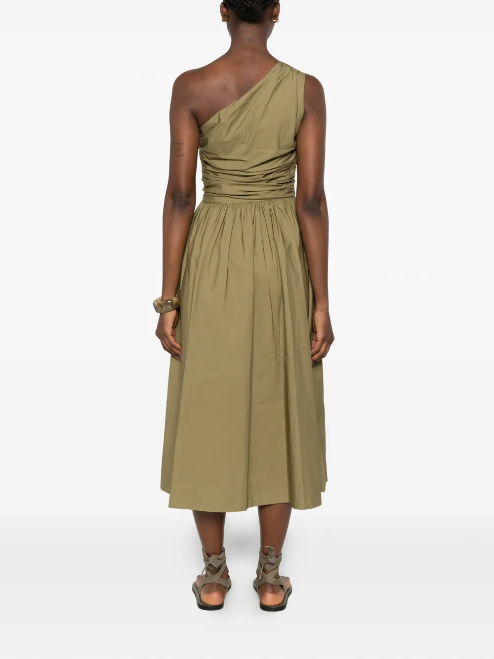 JOSEPH Asymmetrische midi-jurk met ruches Groen