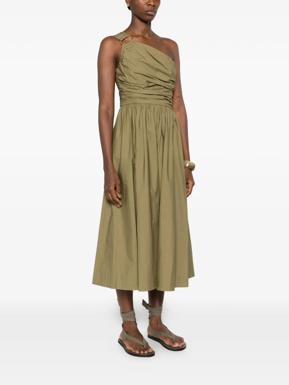JOSEPH Asymmetrische midi-jurk met ruches Groen