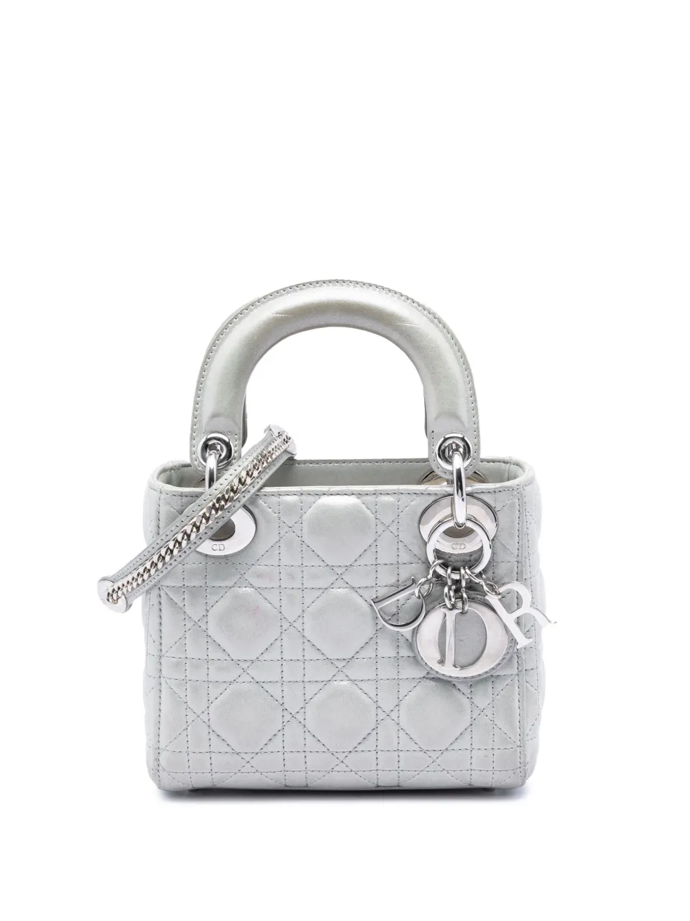 Christian Dior Pre-Owned 2016 Mini Iridescent Lambskin Cannage Lady Dior satchel - Argento