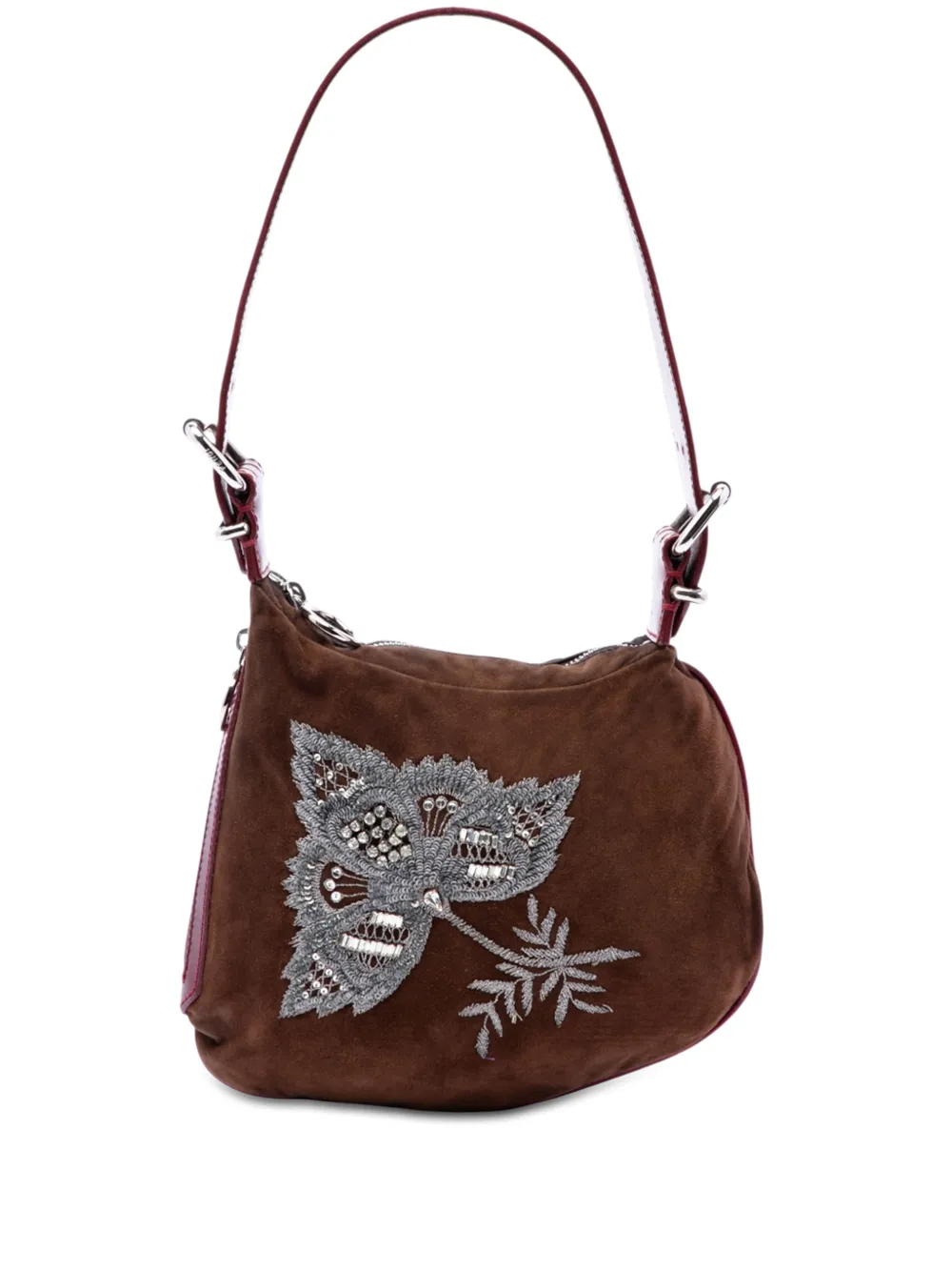 Fendi Pre-Owned 2010-2025 Sequin and Crystal Embellished Suede Oyster shoulder bag - Marrone