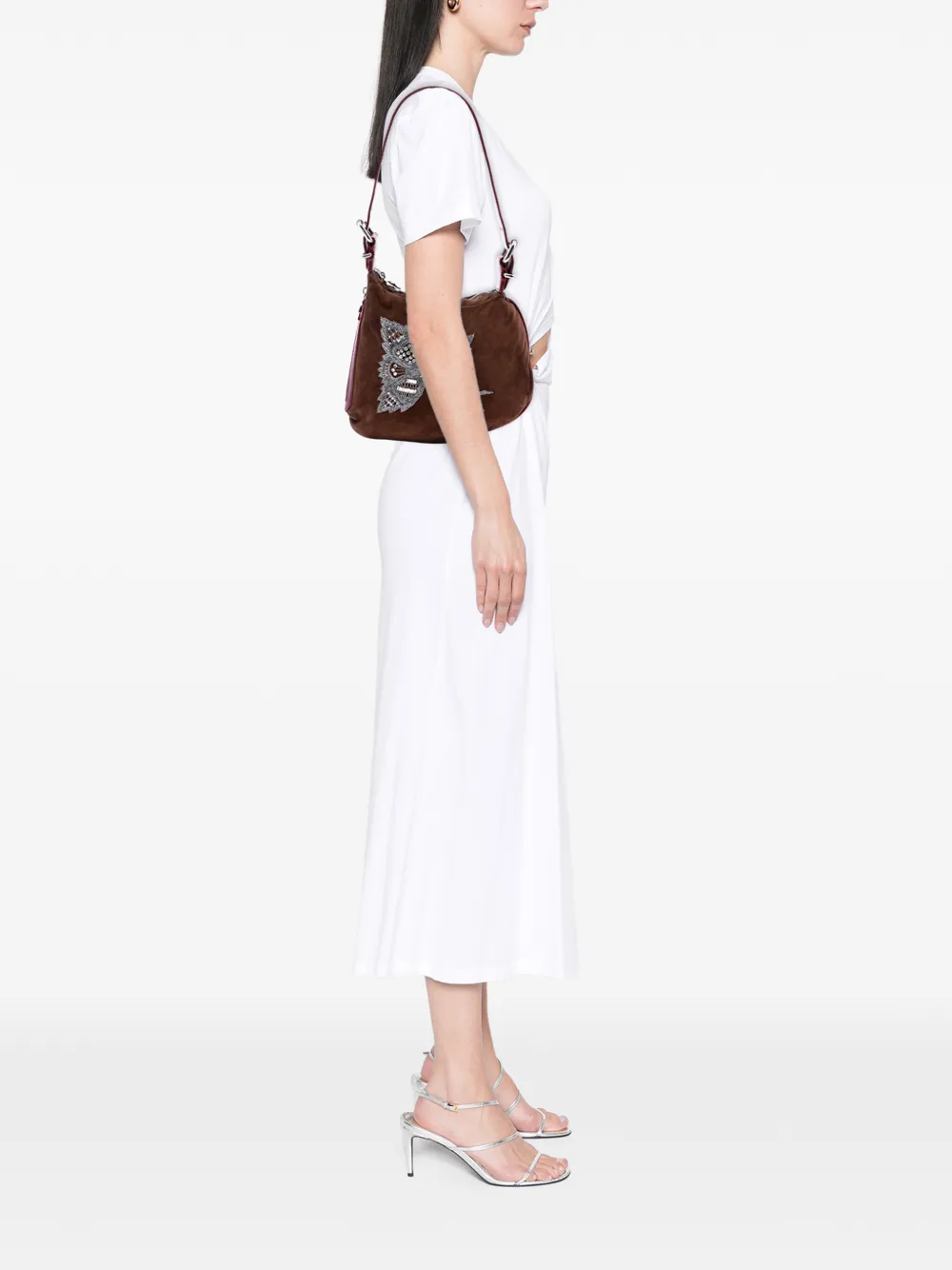  Fendi Pre-owned Sac Porté épaule Oyster En Daim Orné De Sequins Et Cristaux (2010-2025) - Marron 