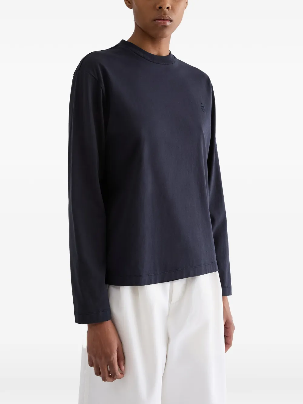 Jil Sander T-shirt met geborduurd monogram en lange mouwen Zwart