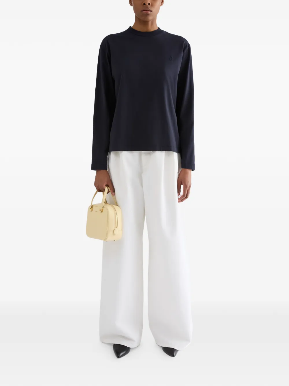 Jil Sander T-shirt met geborduurd monogram en lange mouwen Zwart
